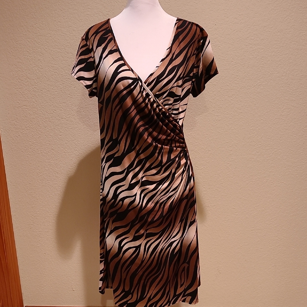 **HOST PICK** Rodan Brown Zebra Print Wrap Dress Size M
